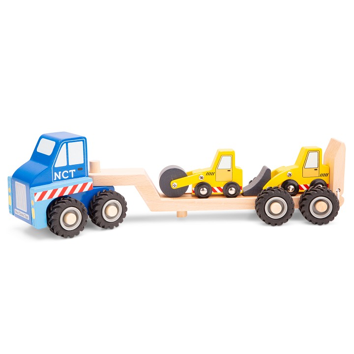 Car transporter with 2 construction vehicles